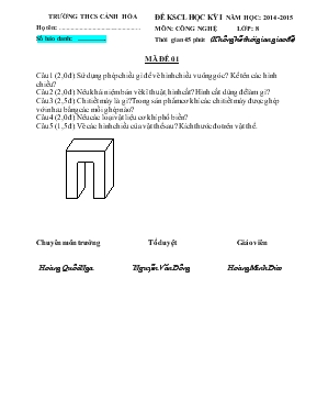 Đề khảo sát chất lượng học kỳ I năm học 2014 -2015 môn Công nghệ - Trường THCS Cảnh Hóa